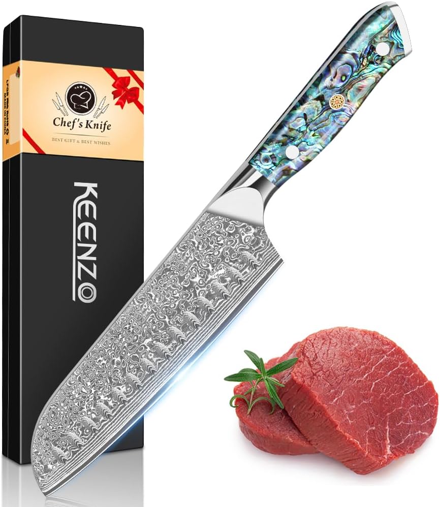 Damascus Kiritsuke Knife 8 inch, Professional Chef Knife, Sharp Hand-Forged Kitchen Knives,Japanese 67-Layers Damascus Steel Cooking Knife,Ergonomic Abalone Shell Ressin Handle with Gift Box