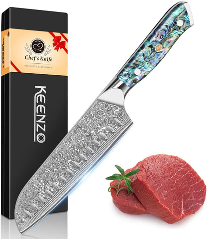 Damascus Kiritsuke Knife 8 inch, Professional Chef Knife, Sharp Hand-Forged Kitchen Knives,Japanese 67-Layers Damascus Steel Cooking Knife,Ergonomic Abalone Shell Ressin Handle with Gift Box