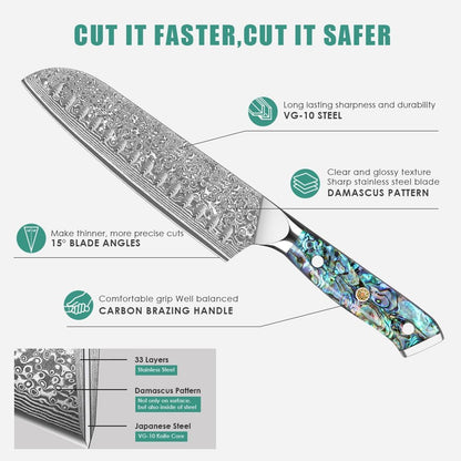 Damascus Kiritsuke Knife 8 inch, Professional Chef Knife, Sharp Hand-Forged Kitchen Knives,Japanese 67-Layers Damascus Steel Cooking Knife,Ergonomic Abalone Shell Ressin Handle with Gift Box
