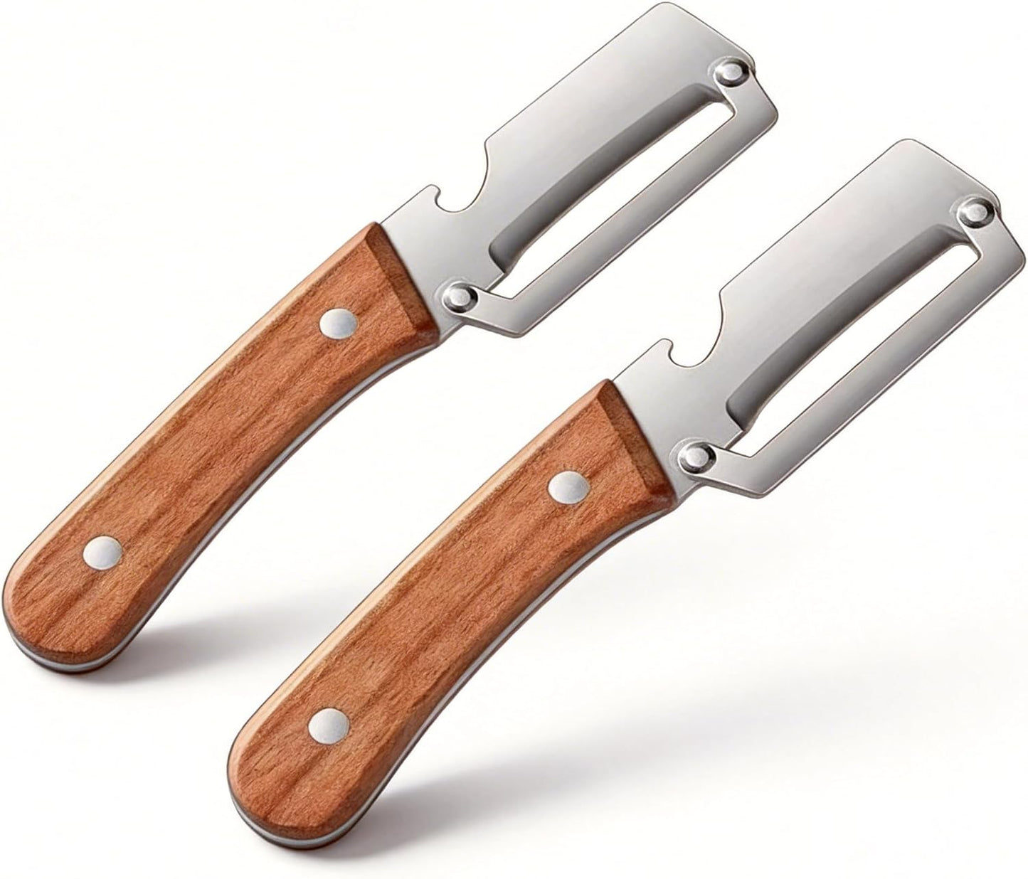 Pack of 2 Multifunctional Vegetable Peeler with Stainless Steel Blade 2-in-1 Wood Handle Kitchen Tool for Potato, Carrot, Zucchini, Papaya, Sugar Cane Peeling Veggie Peeler