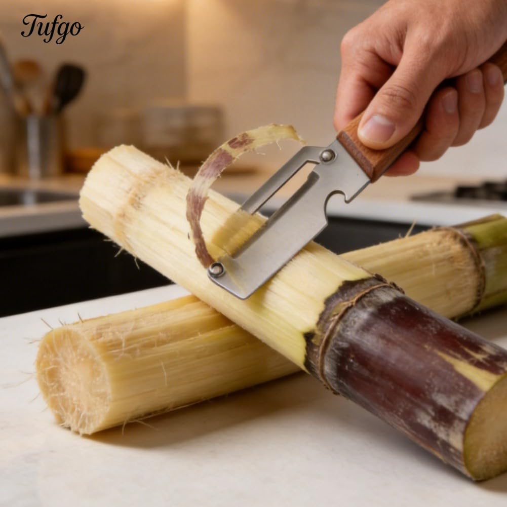 Pack of 2 Multifunctional Vegetable Peeler with Stainless Steel Blade 2-in-1 Wood Handle Kitchen Tool for Potato, Carrot, Zucchini, Papaya, Sugar Cane Peeling Veggie Peeler
