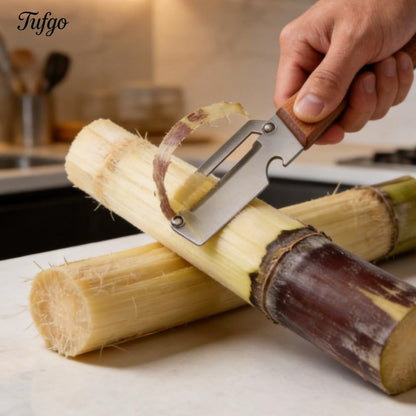 Pack of 2 Multifunctional Vegetable Peeler with Stainless Steel Blade 2-in-1 Wood Handle Kitchen Tool for Potato, Carrot, Zucchini, Papaya, Sugar Cane Peeling Veggie Peeler