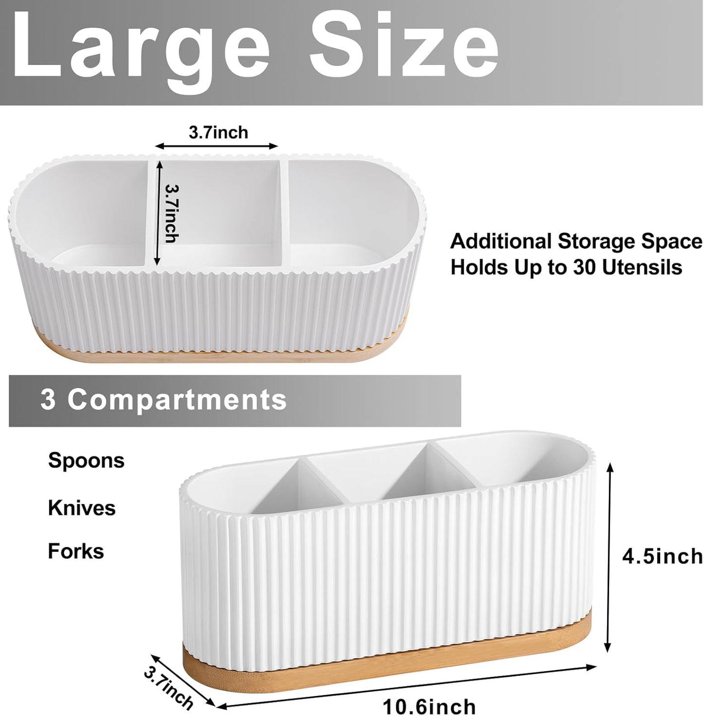 White Countertop Silverware Holder: Cutlery Caddy w/3 Compartment | Large Size-Easy Clean-Anti-slip-Kitchen Utensil Holder-Ideal for Fork/Spoon/Knife/Pen Pencil-Silverware Caddy Organizer