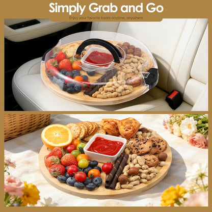 10 Pieces Portable Bamboo Cheese Board Set Charcuterie Board with Lid and Handle, Knife Set Meat Fruit Serving Tray Platter for Travel Picnic Kitchen House Warming Gifts (Round)