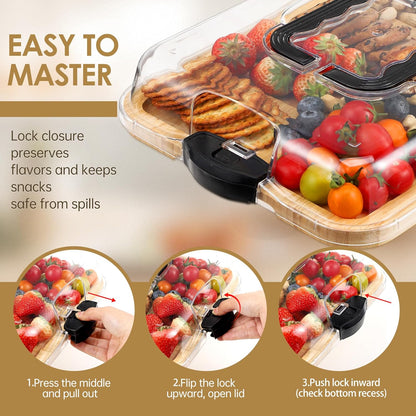 10 Pieces Portable Bamboo Cheese Board Set Charcuterie Board with Lid and Handle, Knife Set Meat Fruit Serving Tray Platter for Travel Picnic Kitchen House Warming Gifts (Round)