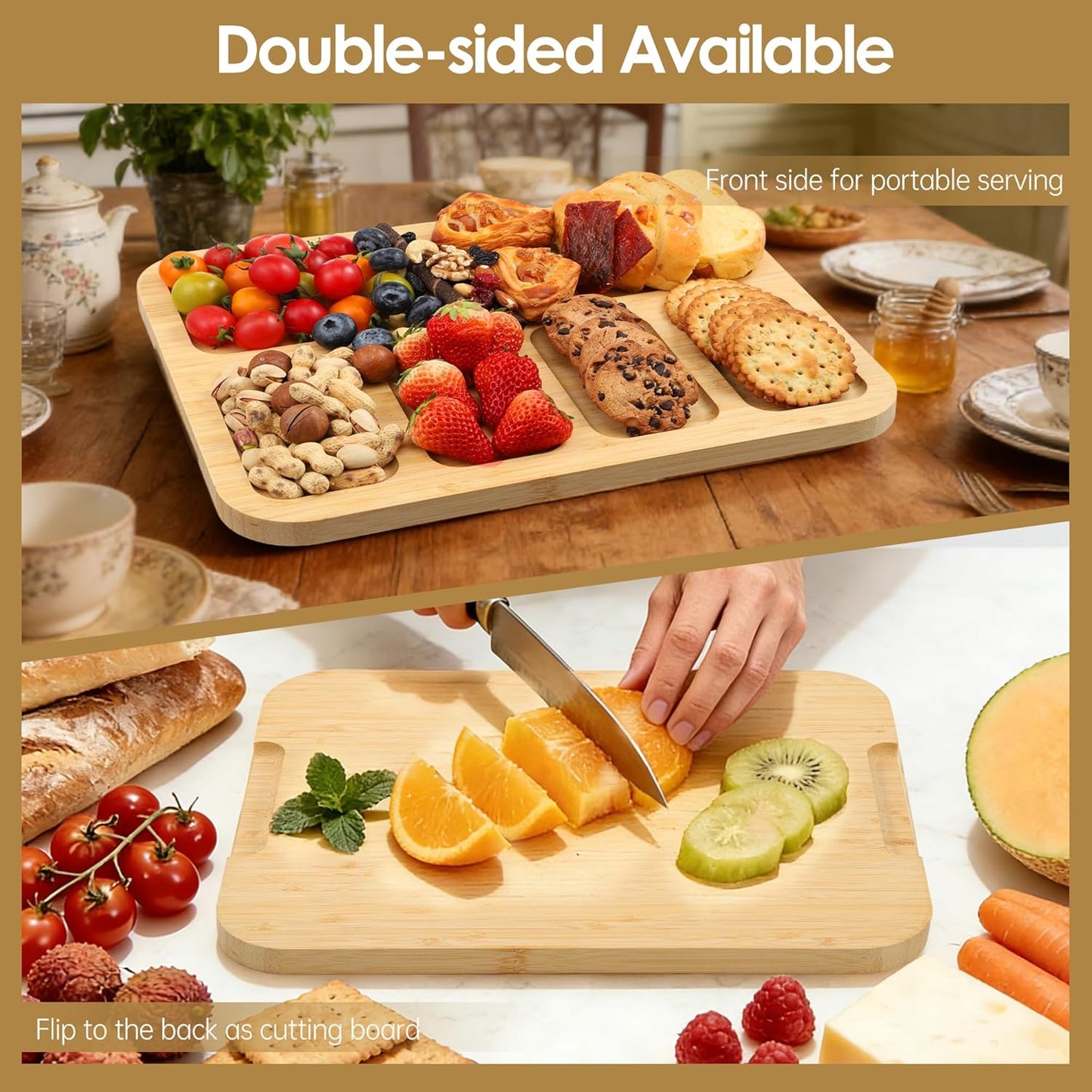 10 Pieces Portable Bamboo Cheese Board Set Charcuterie Board with Lid and Handle, Knife Set Meat Fruit Serving Tray Platter for Travel Picnic Kitchen House Warming Gifts (Round)