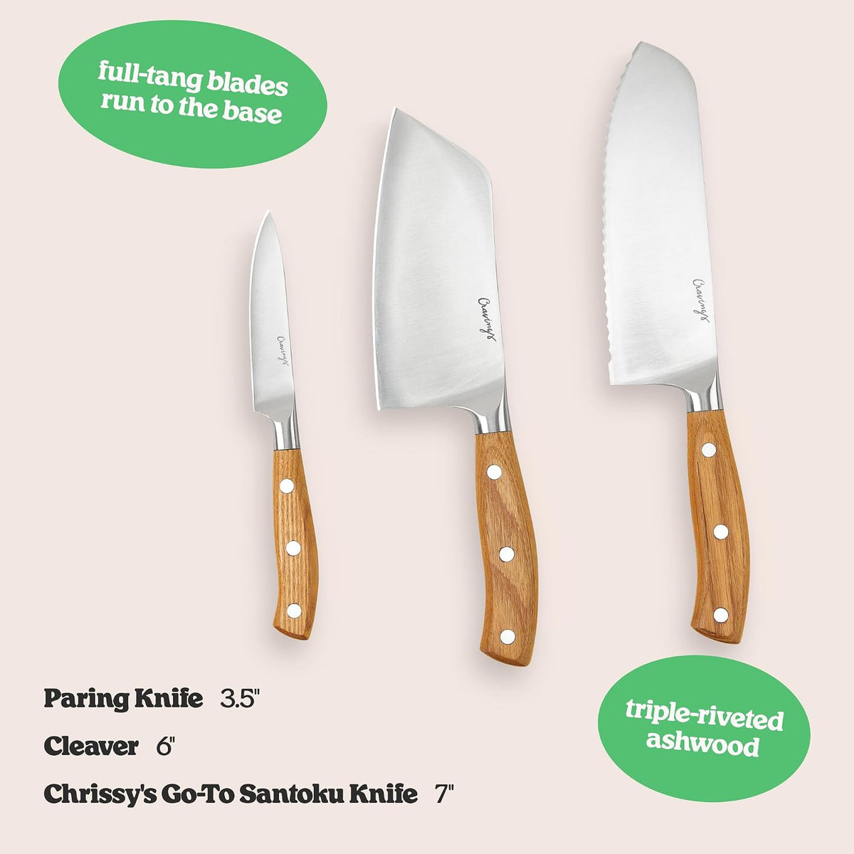 3-Piece Kitchen Knife Set, Stainless Steel