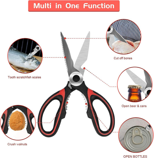 2-Pack Kitchen Scissors Heavy Duty, Premium Sharp Kitchen Shears for Food, Fish, Meat, Bones, Poultry and Vegetables with Strong Stainless Steel Blades Multi Purpose Cooking Scissors