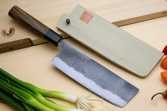 Yoshihiro Nashiji High Carbon White Steel #2 Japanese Nakiri Vegetable Knife with Cocobolo Wood Handle (6.5'' (165mm) & Saya)