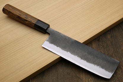 Yoshihiro Nashiji High Carbon White Steel #2 Japanese Nakiri Vegetable Knife with Cocobolo Wood Handle (6.5'' (165mm) & Saya)
