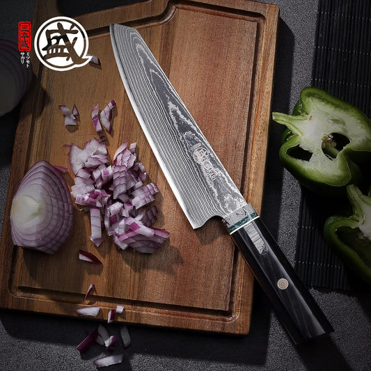 7 Inch Kiritsuke Chef Knife Damascus Steel - Hand Forged HAP40 Powder, Professional Kitchen Knife