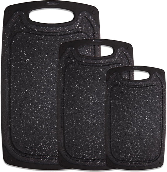 Cutting Board, Set of 3 Kitchen Plastic Chopping Boards Non-Slip Cutting Boards with Grip Handle Juice Grooves Grinding Groove Large Chopping Boards for Meat Vegetables Fruits.