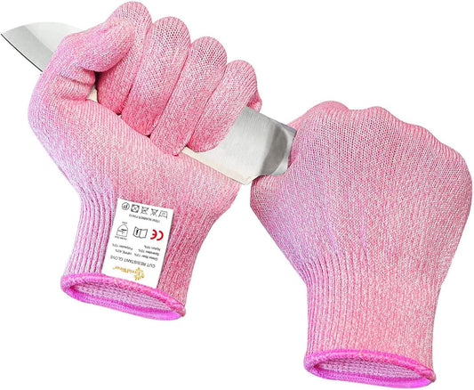 Cut Resistant Gloves Food Grade Level 5 Kitchen Safety Protection (Medium, Pink)