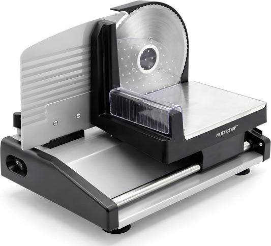 Electric Meat Slicer | 200W Automatic Meat & Bread Slicer | Adjustable Dial for 0-15mm Cutting Range Thickness | Removable 7.5 IN Stainless Steel Blade & Food Pusher for Safety (Black)