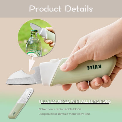 5-in-1 Fruit Knife & Vegetable Peeler, Foldable Multi-Tool with Bottle Opener & Serrated Blade for Home, Dorm, Office & Camping