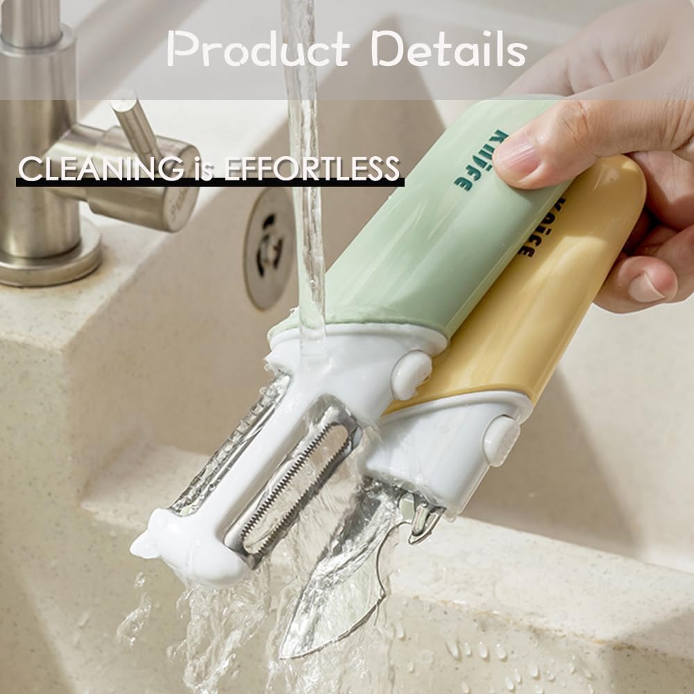 5-in-1 Fruit Knife & Vegetable Peeler, Foldable Multi-Tool with Bottle Opener & Serrated Blade for Home, Dorm, Office & Camping