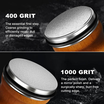 Deefeel Rolling Knife Sharpener Kit - Knife Sharpening with Diamonds for Razor Sharp Edges - Roller with Magnetic Holder with Multi Degrees Kitchen Home Outdoor (Brown-Curve knife sharpener)