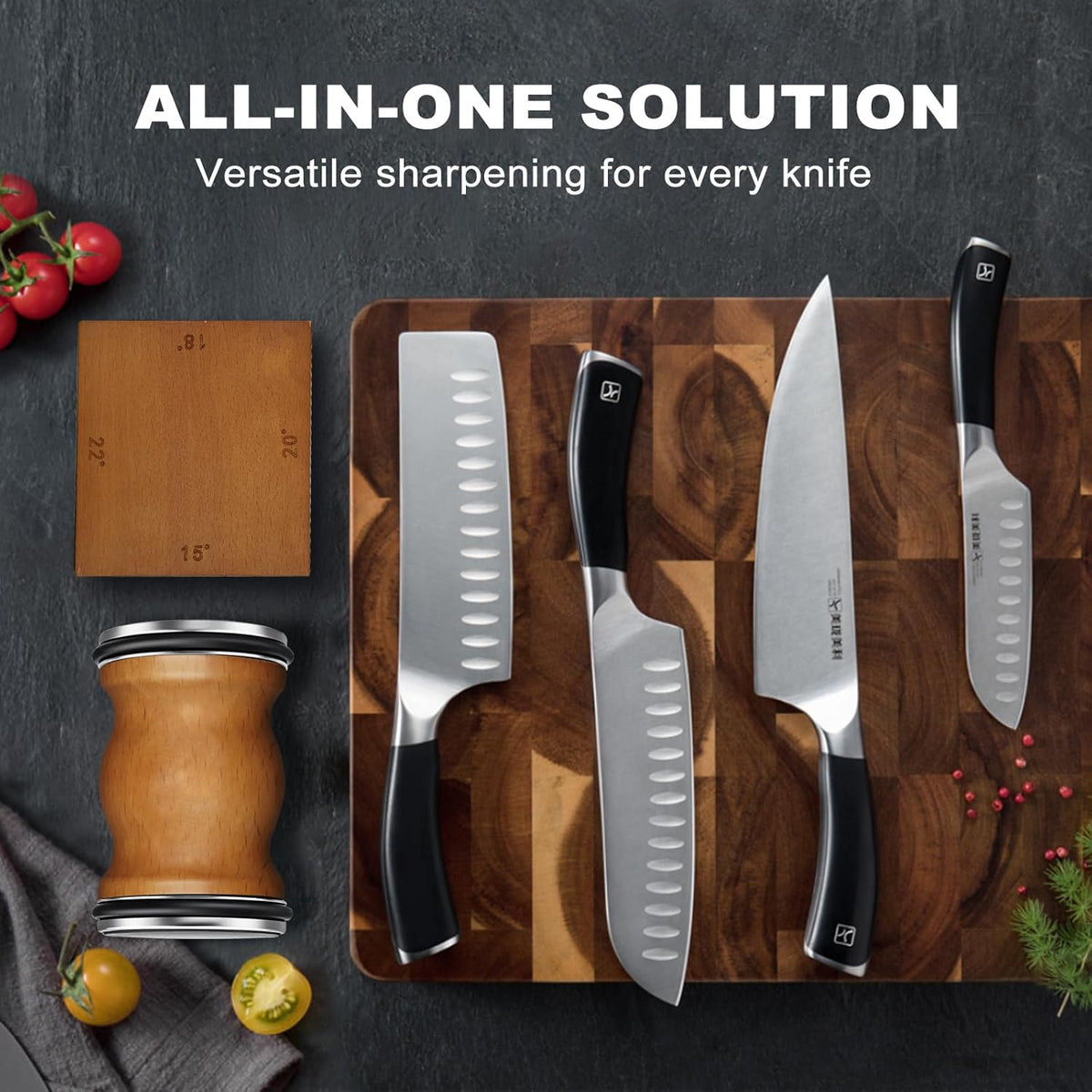 Deefeel Rolling Knife Sharpener Kit - Knife Sharpening with Diamonds for Razor Sharp Edges - Roller with Magnetic Holder with Multi Degrees Kitchen Home Outdoor (Brown-Curve knife sharpener)