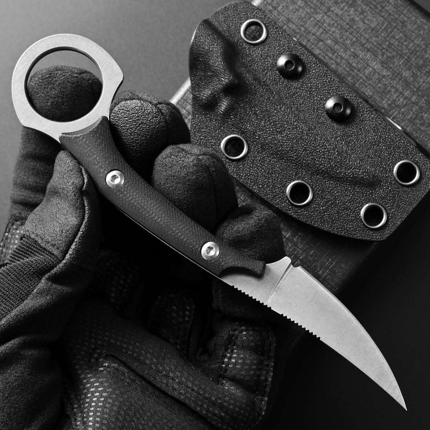 C1150 Fixed Blade Knife D2 Steel Blade G10 Handle Claw Knife for Outdoor EDC Tool Camping Hiking(Silver)