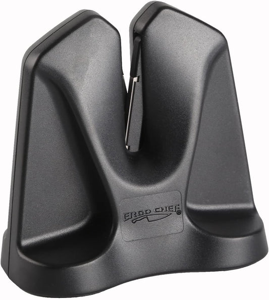 Knife Sharpener FastEdge II with Auto Adjusting Spring Loaded Inserts Knife Sharpener & Hone 2 in 1 System Sharpens and Hones, Ergonomic and Anti-Slip Pads on bottom (Black)