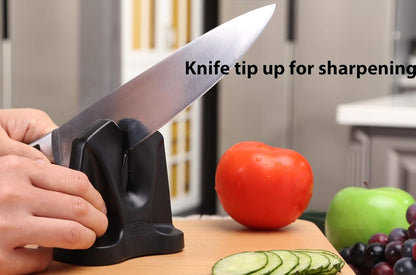 Knife Sharpener FastEdge II with Auto Adjusting Spring Loaded Inserts Knife Sharpener & Hone 2 in 1 System Sharpens and Hones, Ergonomic and Anti-Slip Pads on bottom (Black)