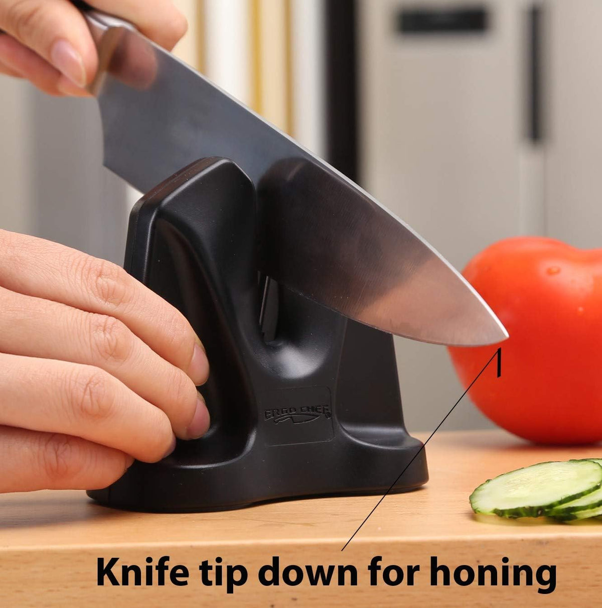 Knife Sharpener FastEdge II with Auto Adjusting Spring Loaded Inserts Knife Sharpener & Hone 2 in 1 System Sharpens and Hones, Ergonomic and Anti-Slip Pads on bottom (Black)