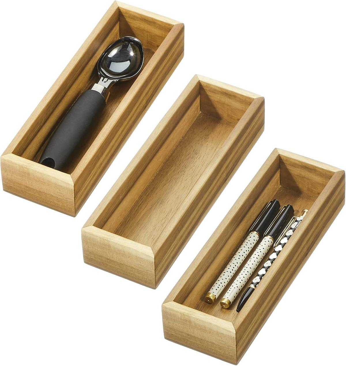 Acacia Wood Kitchen Drawer Organizer - Set of 3 - Natural | Kitchen and Pantry