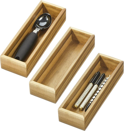 Acacia Wood Kitchen Drawer Organizer - Set of 3 - Natural | Kitchen and Pantry