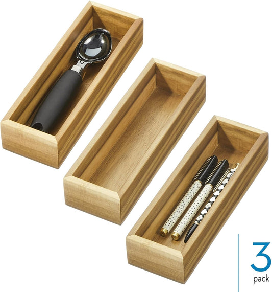 Acacia Wood Kitchen Drawer Organizer - Set of 3 - Natural | Kitchen and Pantry