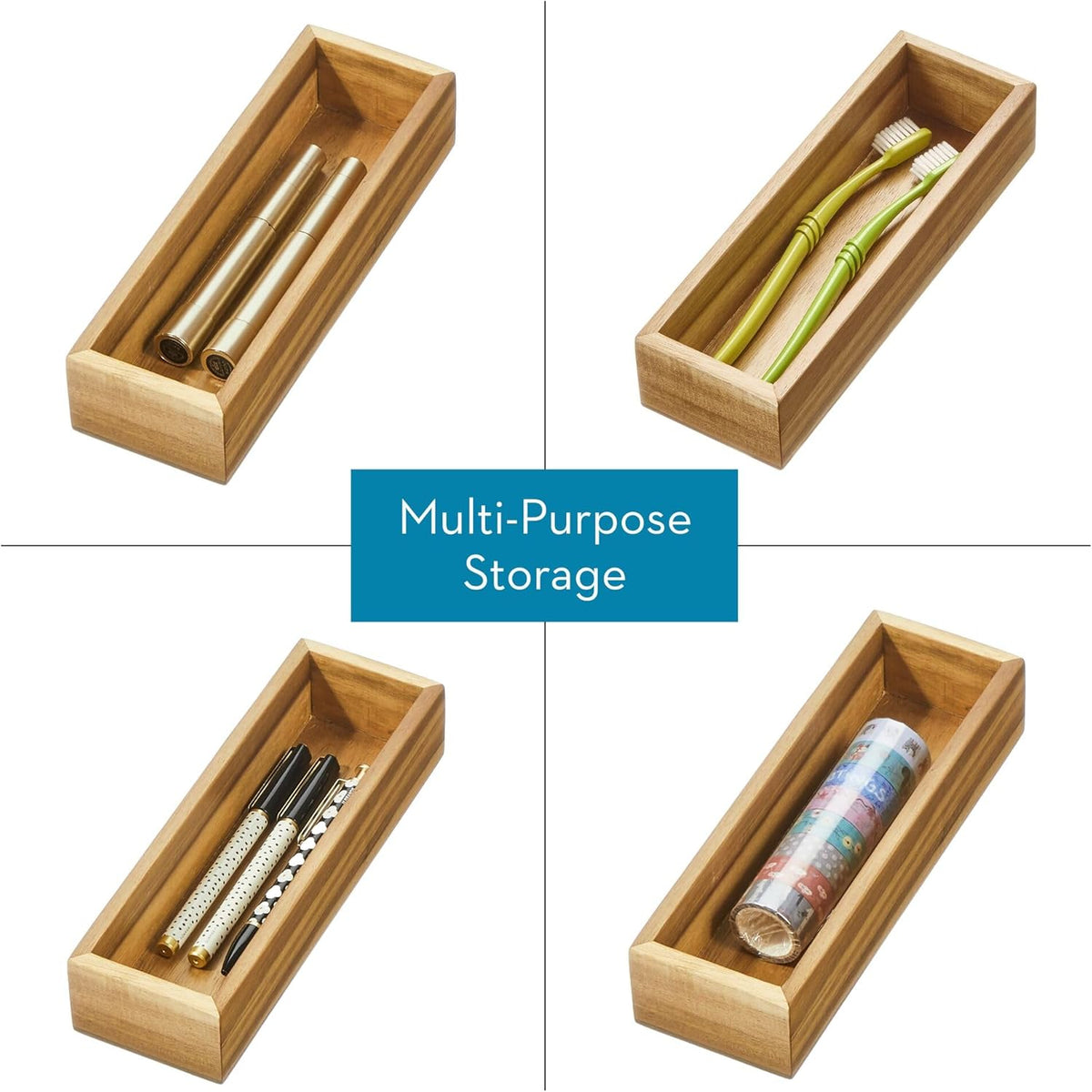 Acacia Wood Kitchen Drawer Organizer - Set of 3 - Natural | Kitchen and Pantry