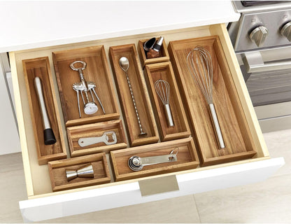 Acacia Wood Kitchen Drawer Organizer - Set of 3 - Natural | Kitchen and Pantry