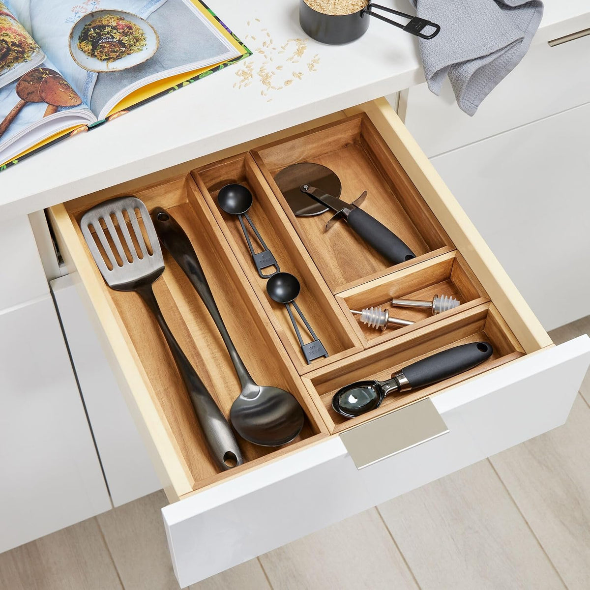 Acacia Wood Kitchen Drawer Organizer - Set of 3 - Natural | Kitchen and Pantry