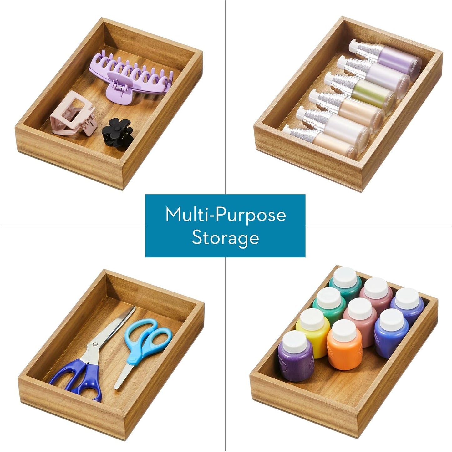 Acacia Wood Kitchen Drawer Organizer - Set of 3 - Natural | Kitchen and Pantry