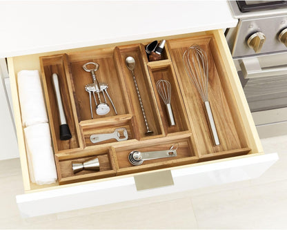 Acacia Wood Kitchen Drawer Organizer - Set of 3 - Natural | Kitchen and Pantry