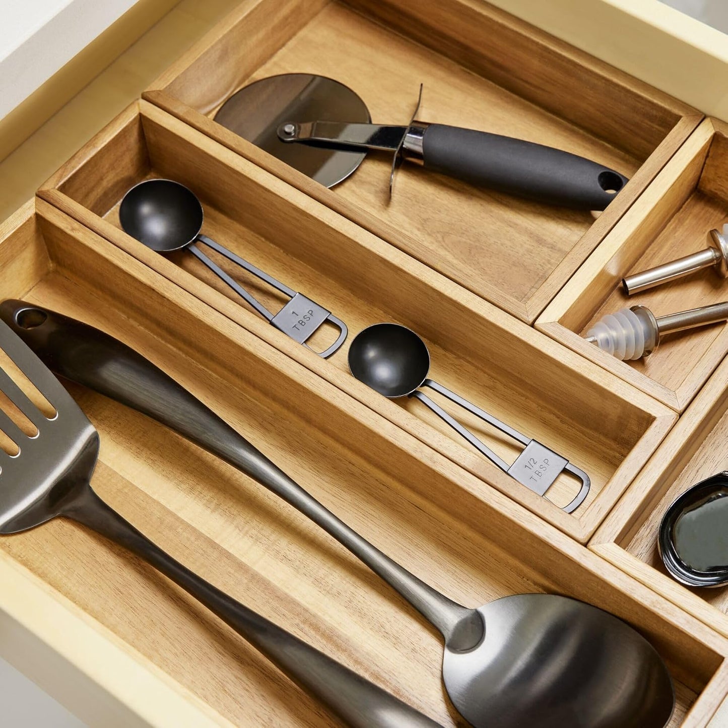Acacia Wood Kitchen Drawer Organizer - Set of 3 - Natural | Kitchen and Pantry
