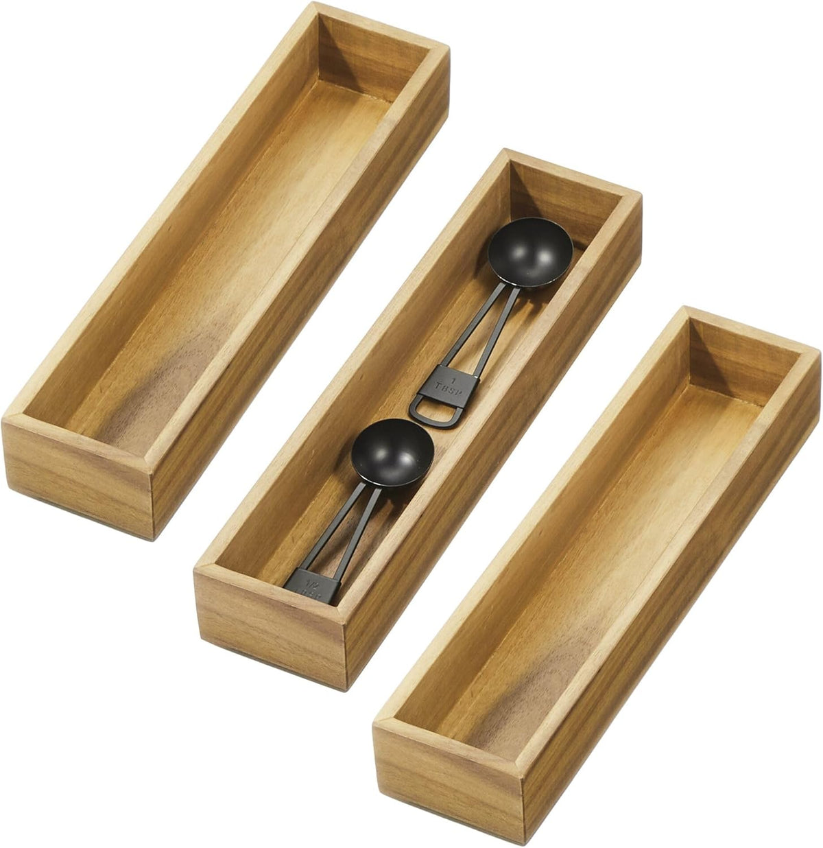Acacia Wood Kitchen Drawer Organizer - Set of 3 - Natural | Kitchen and Pantry