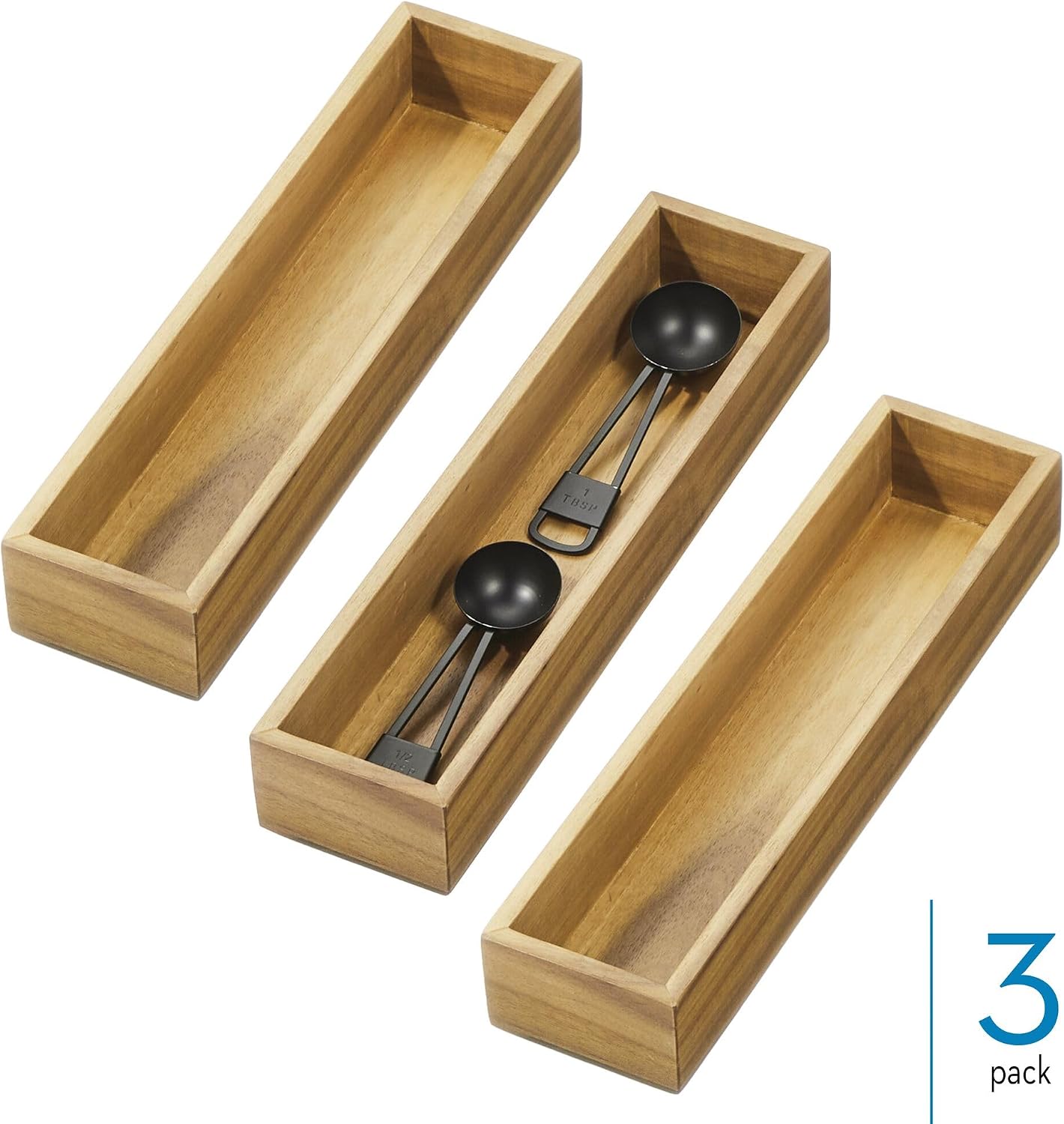Acacia Wood Kitchen Drawer Organizer - Set of 3 - Natural | Kitchen and Pantry