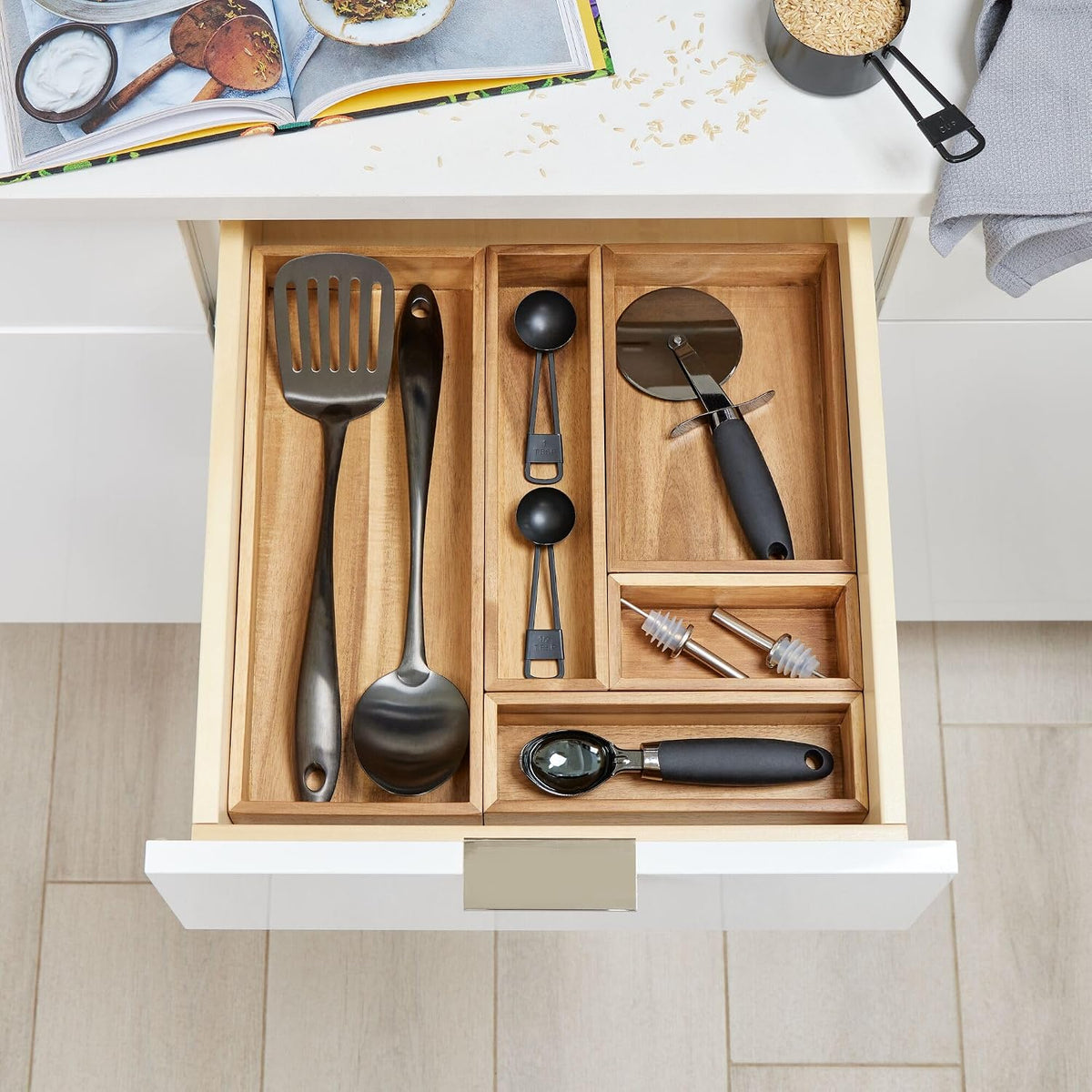 Acacia Wood Kitchen Drawer Organizer - Set of 3 - Natural | Kitchen and Pantry