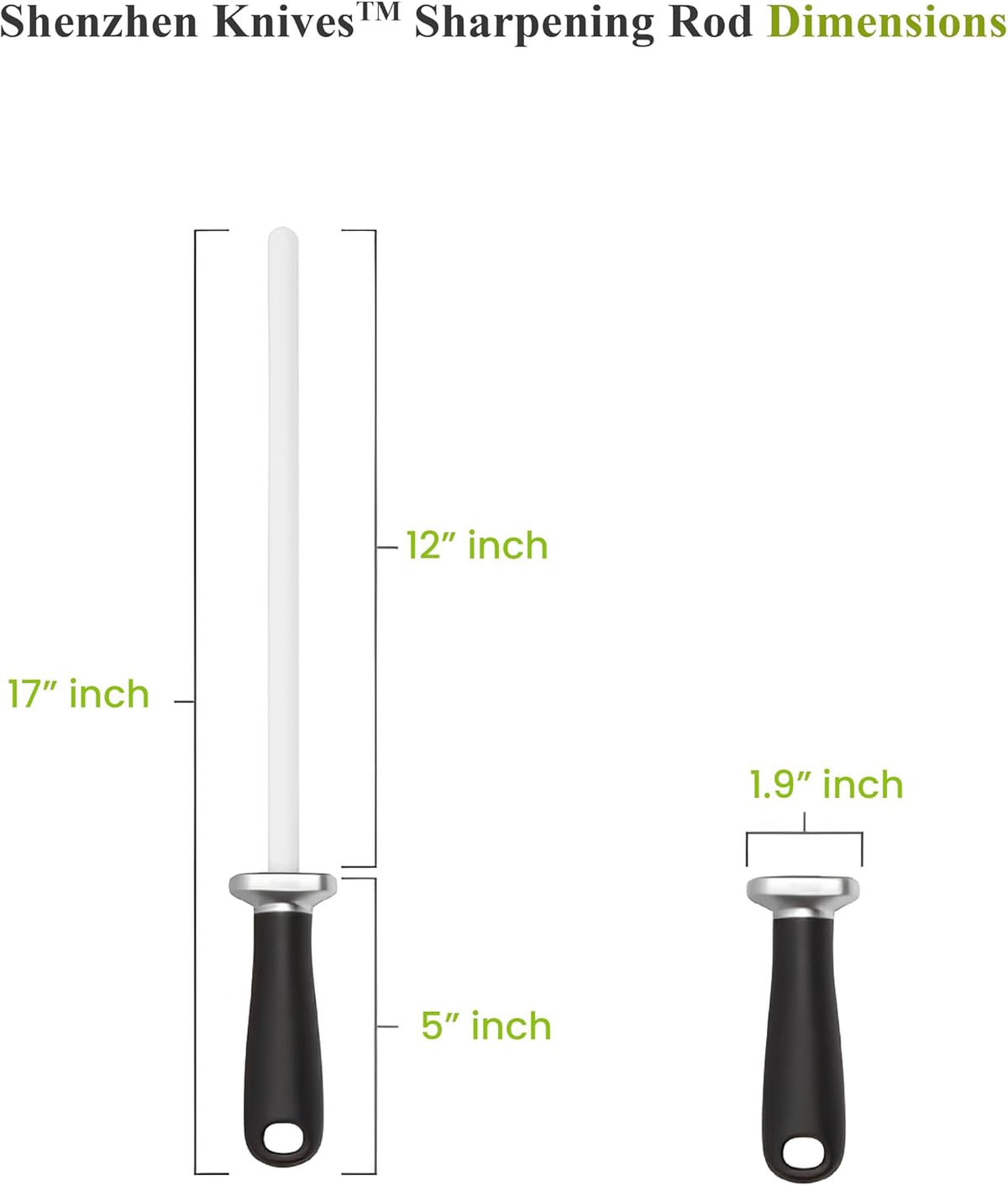 Ceramic Honing Rod – 12 Inch, HRC 68, 1000 Grit | 12 Inch Ceramic Rod, HRC 68 Alumina, 1000 Grit, Rectangular Safety Guard, For Chef, Carving, Paring & Hunting Knives