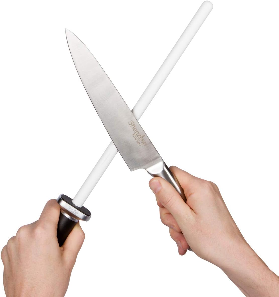 Ceramic Honing Rod – 12 Inch, HRC 68, 1000 Grit | 12 Inch Ceramic Rod, HRC 68 Alumina, 1000 Grit, Rectangular Safety Guard, For Chef, Carving, Paring & Hunting Knives