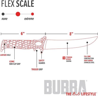 Flex Fixed Fillet Knife with Non-Slip Grip, 8" Blade, High Carbon Stainless Steel, For Saltwater and Freshing Water Fishing, Outdoors