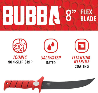 Flex Fixed Fillet Knife with Non-Slip Grip, 8" Blade, High Carbon Stainless Steel, For Saltwater and Freshing Water Fishing, Outdoors