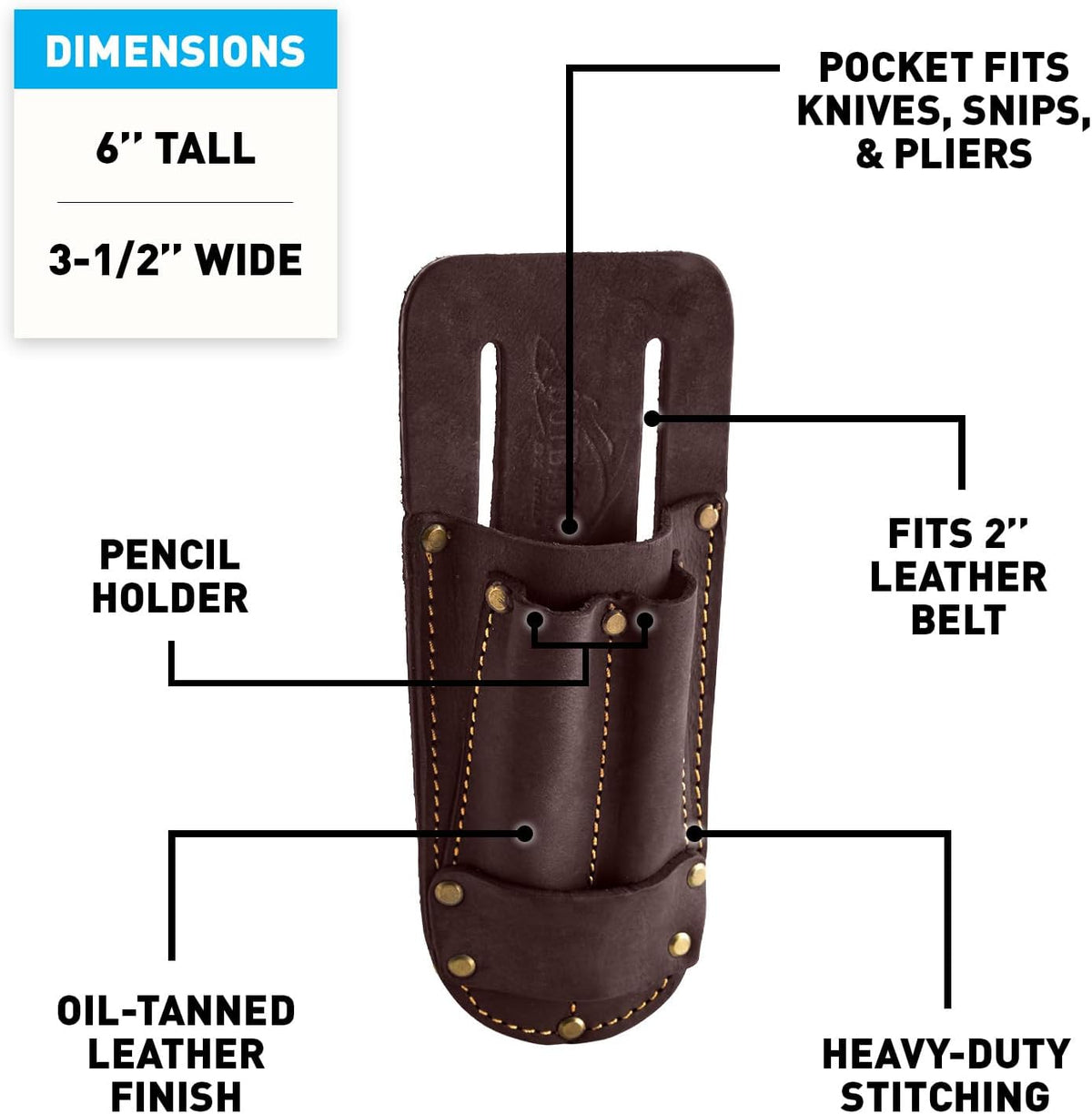 Leather Tool Holsters & Pouches – Hammer, Tape Measure, Utility & Roofer’s Knife Holders – Durable Oil-Tanned Leather for 2" Tool Belts