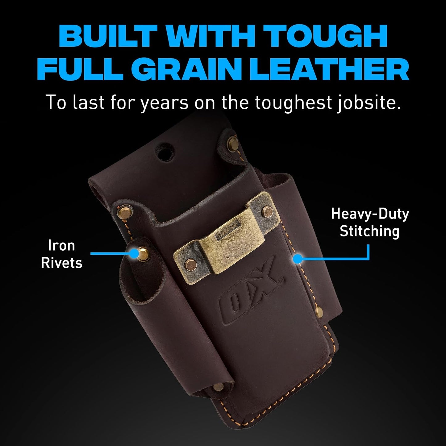 Leather Tool Holsters & Pouches – Hammer, Tape Measure, Utility & Roofer’s Knife Holders – Durable Oil-Tanned Leather for 2" Tool Belts