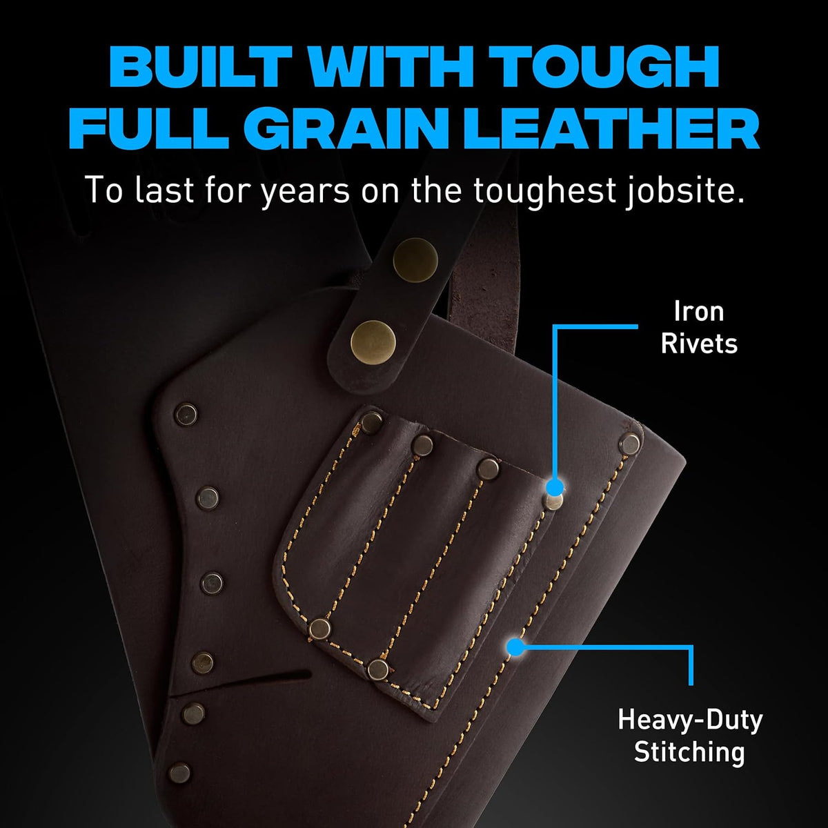 Leather Tool Holsters & Pouches – Hammer, Tape Measure, Utility & Roofer’s Knife Holders – Durable Oil-Tanned Leather for 2" Tool Belts