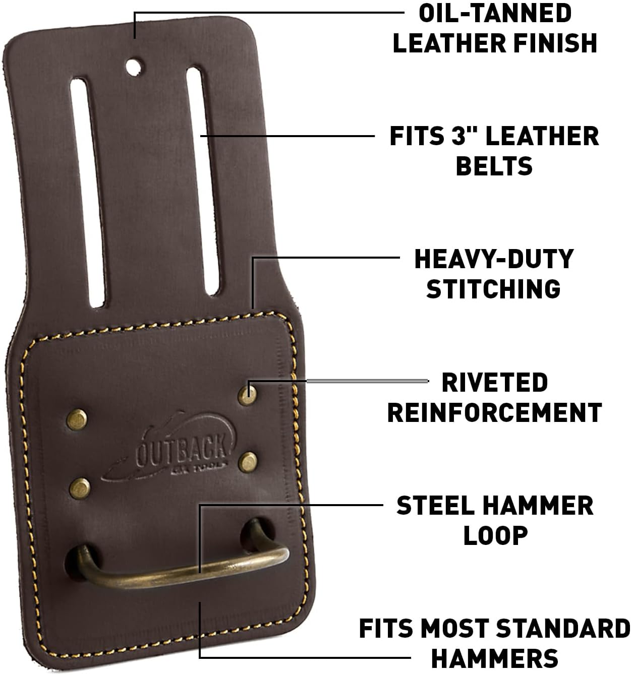 Leather Tool Holsters & Pouches – Hammer, Tape Measure, Utility & Roofer’s Knife Holders – Durable Oil-Tanned Leather for 2" Tool Belts