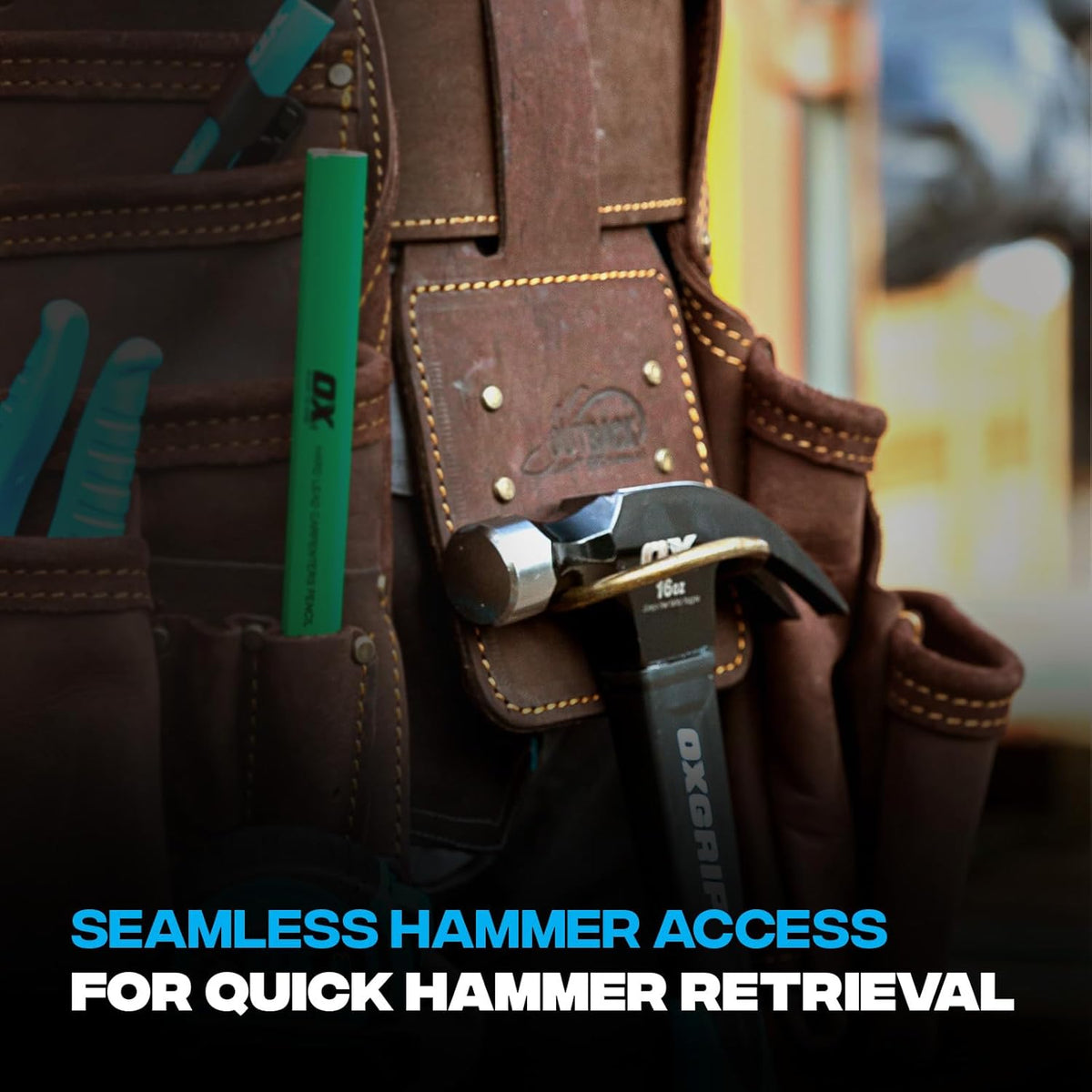 Leather Tool Holsters & Pouches – Hammer, Tape Measure, Utility & Roofer’s Knife Holders – Durable Oil-Tanned Leather for 2" Tool Belts