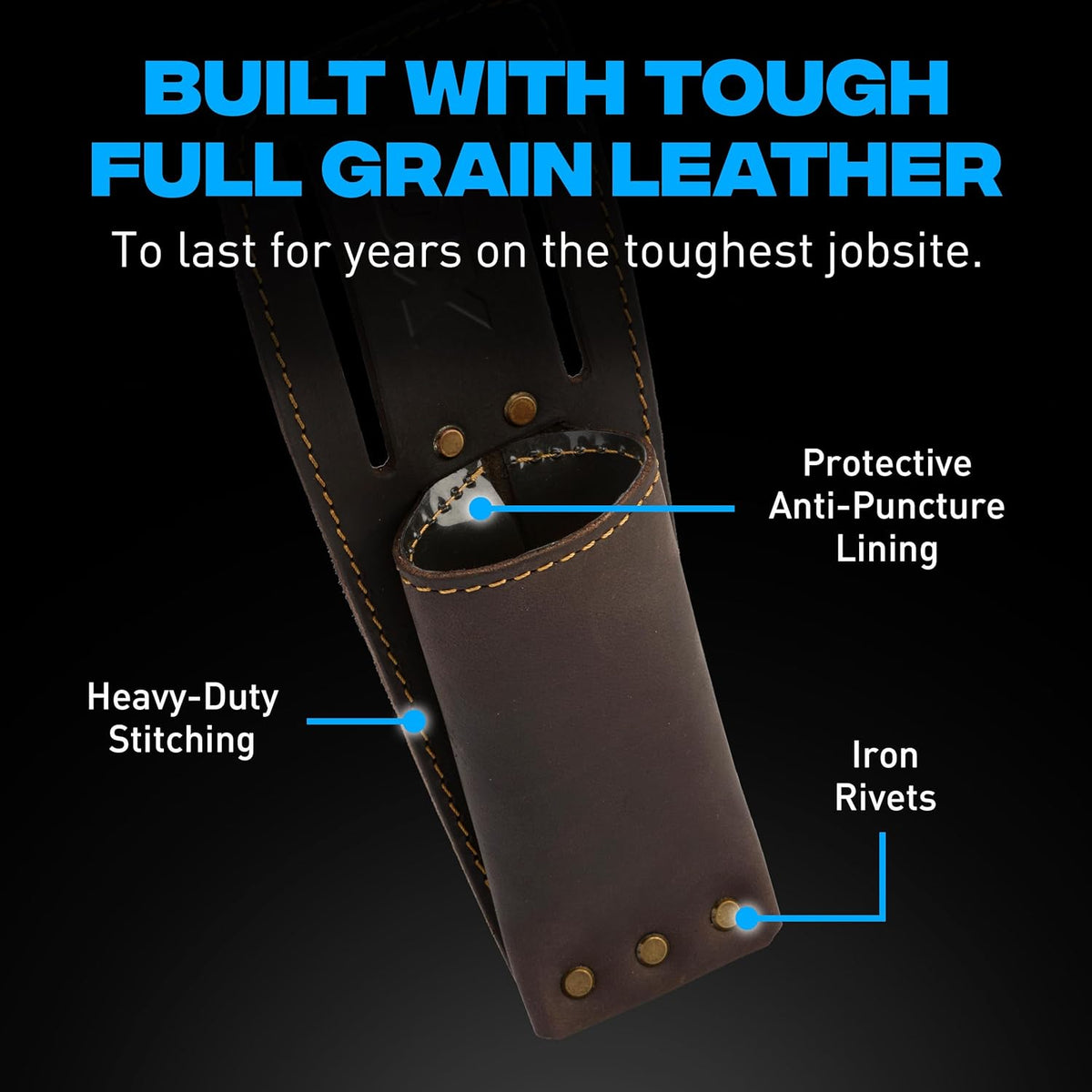 Leather Tool Holsters & Pouches – Hammer, Tape Measure, Utility & Roofer’s Knife Holders – Durable Oil-Tanned Leather for 2" Tool Belts