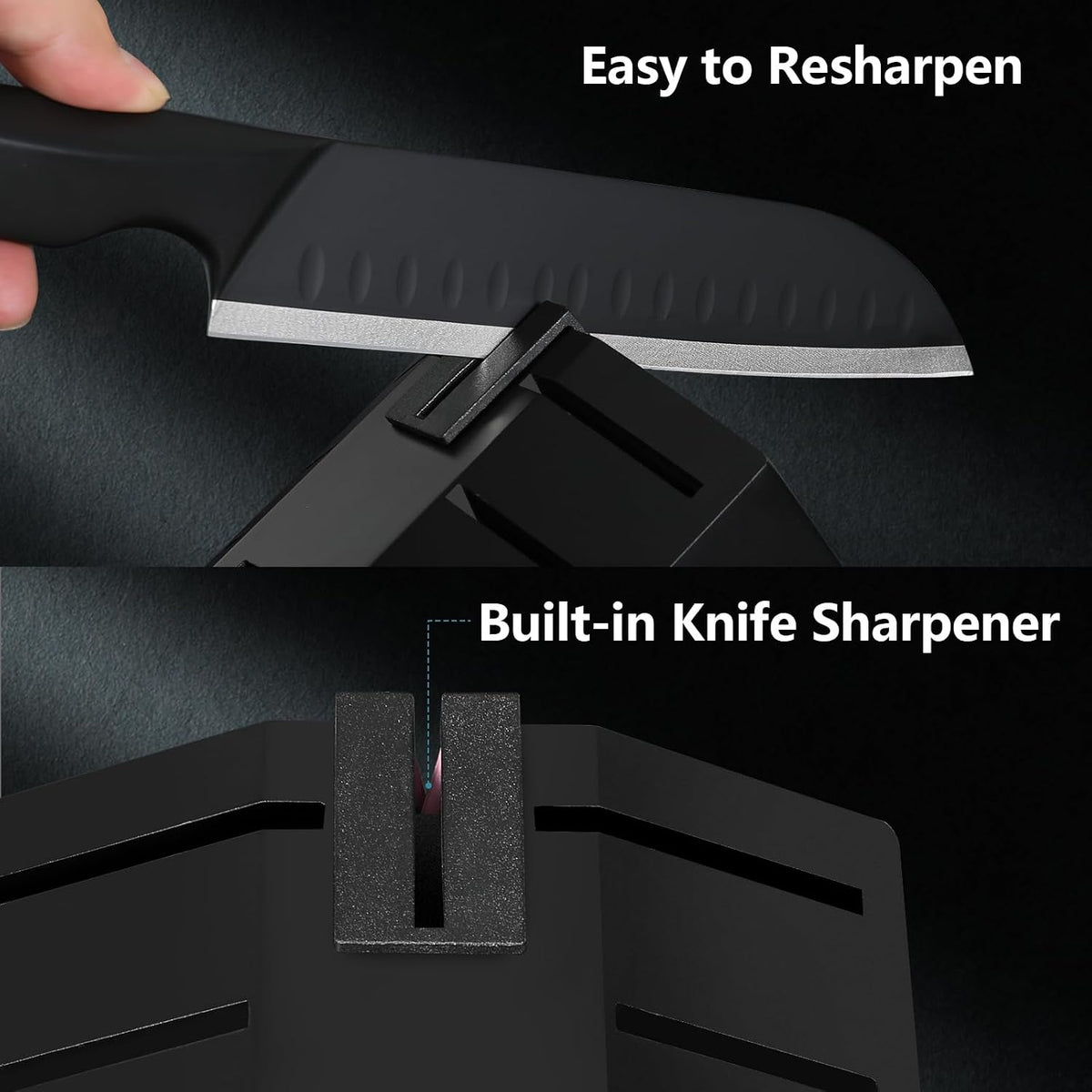 Knife Set, 15-Piece High Carbon Stainless Steel Knife Block Set | Razor-Sharp, Dishwasher Safe, Rust-Resistant, Ergonomic Handles Kitchen Knife Set with Sharpener Black EX
