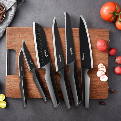 Knife Set, 15-Piece High Carbon Stainless Steel Knife Block Set | Razor-Sharp, Dishwasher Safe, Rust-Resistant, Ergonomic Handles Kitchen Knife Set with Sharpener Black EX